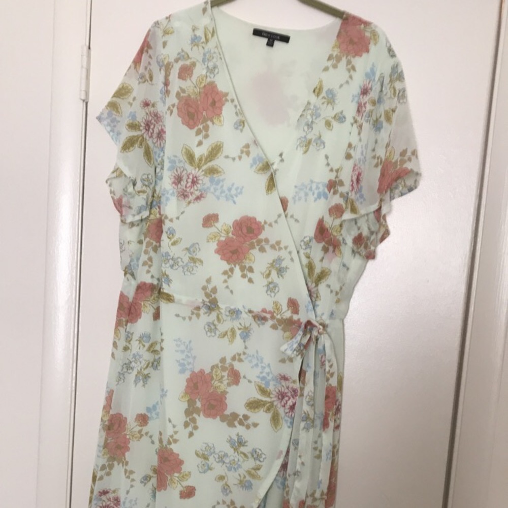 Blue floral hi-low “wrap” dress